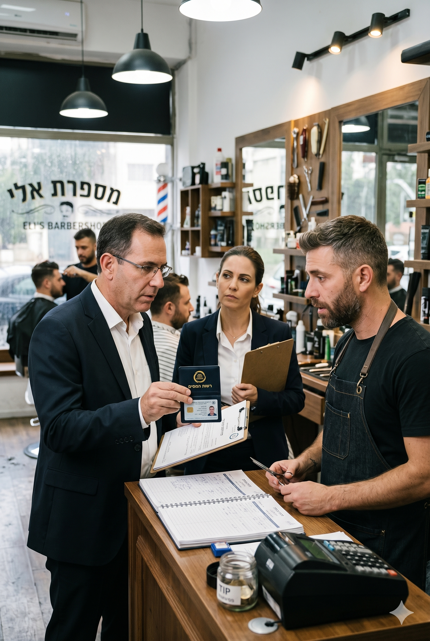 נציגי רשות המסים עורכים ביקורת פתע בבית עסק ובוחנים את ניהול הספרים מול בעל העסק